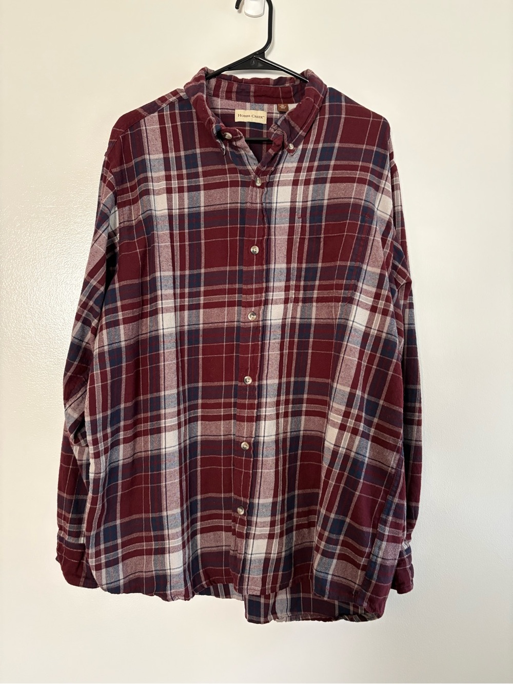 Hobbs Creek Men’s Flannel Plaid Burgundy Button-Up Long Sleeve Shirt Size XL